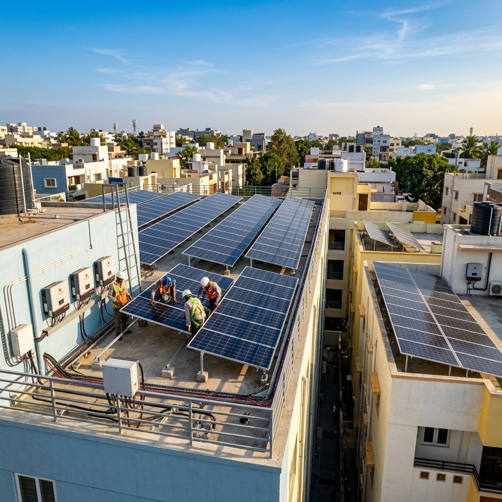 Rooftop solar panel installation by Geetasree Enterprise